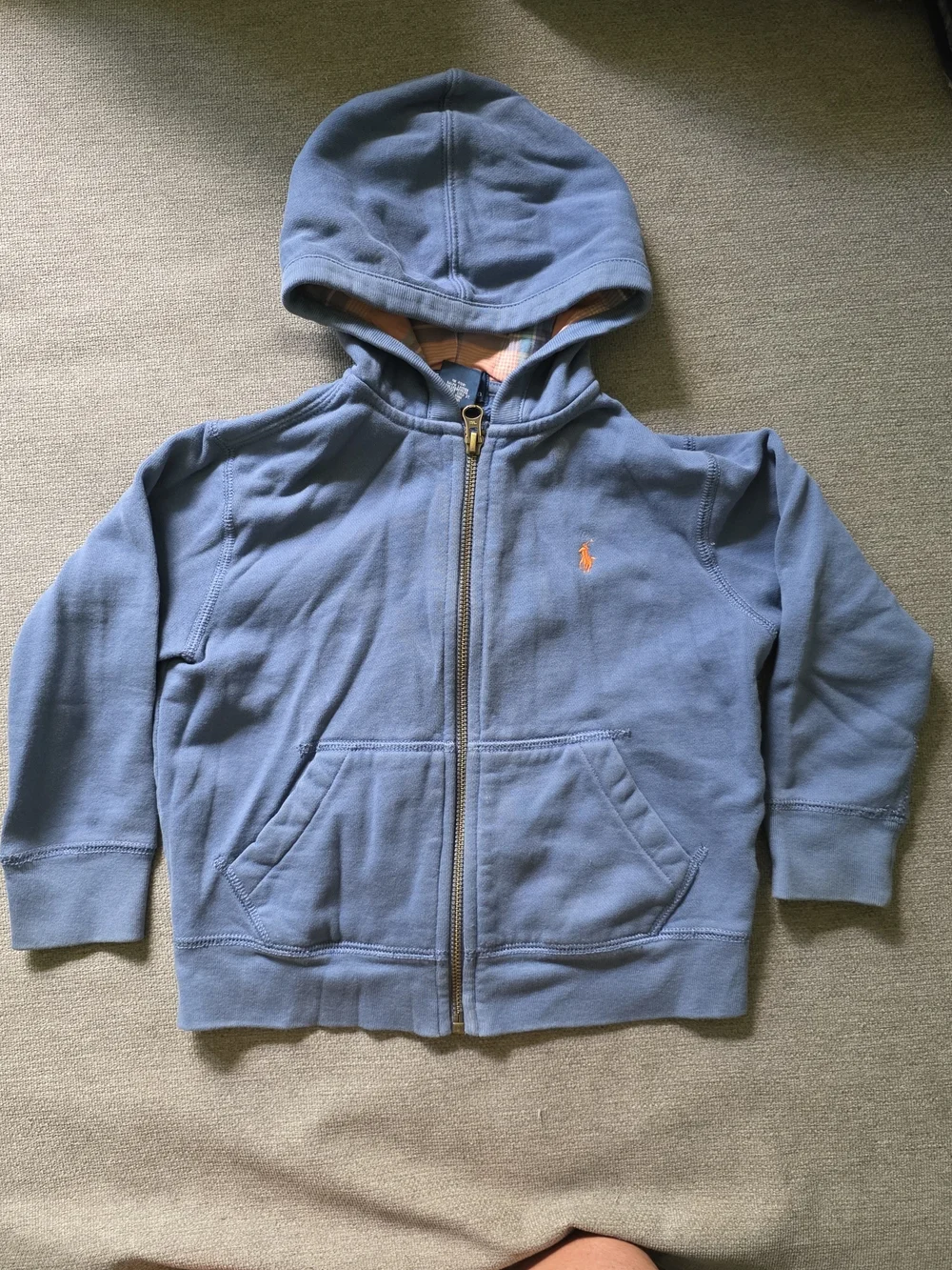 Ralph Lauren Blue Zip Hoodie with Orange Pony
